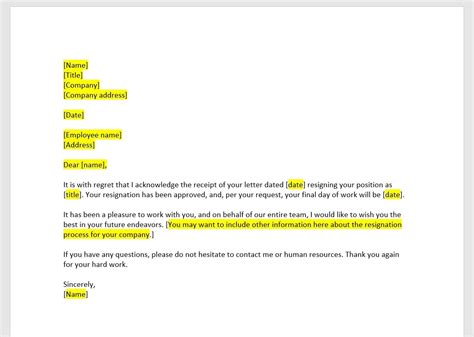 how to respond to a resignation letter from employee example