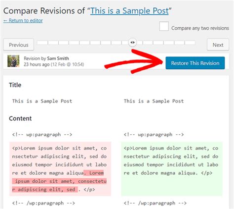 how to restore changes in wordpress