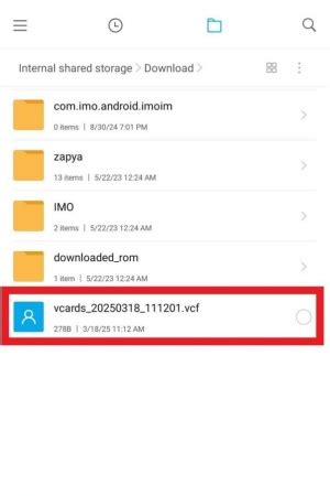 how to restore vcf file in android