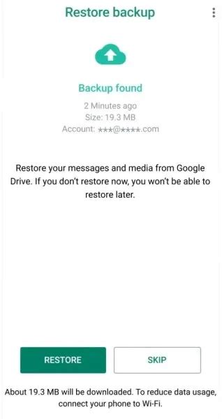 how to restore whatsapp data from google account