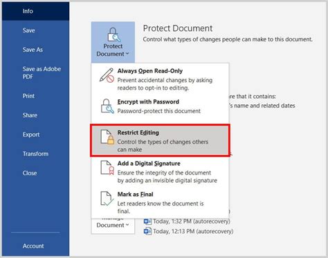 how to restrict edit access in word