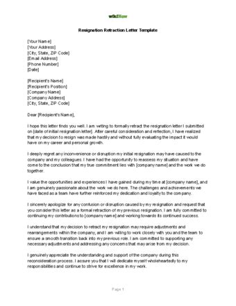 how to retract resignation letter sample