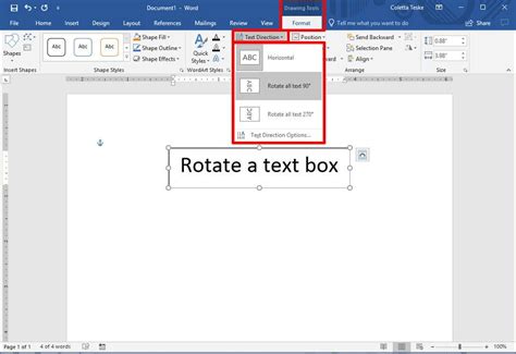 how to rotate text in word text box