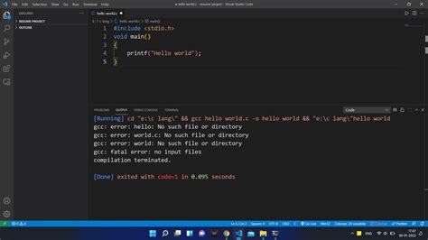 how to run c program in visual studio code using terminal