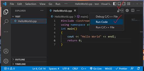 how to run code in vscode c++
