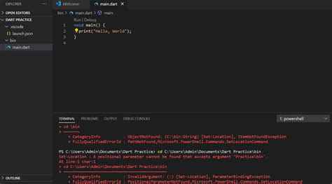how to run dart code in vscode terminal