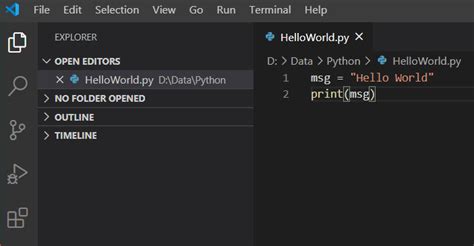 how to run hello world in python in visual studio code