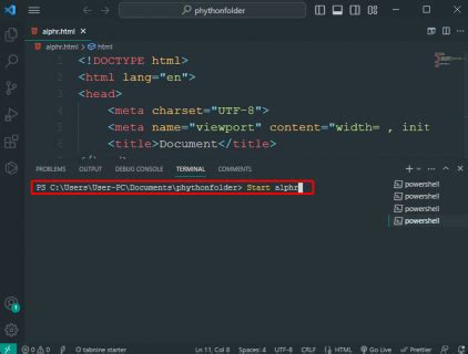 how to run html file in vs code terminal