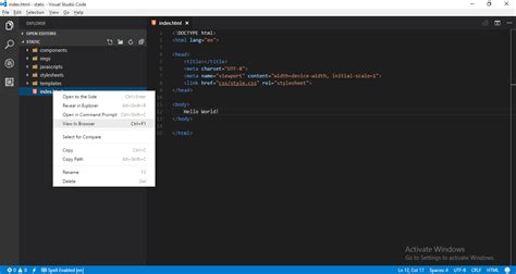 how to run html in visual studio code terminal