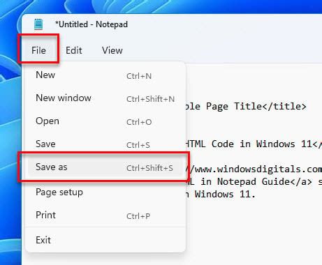 how to run html program in notepad shortcut key