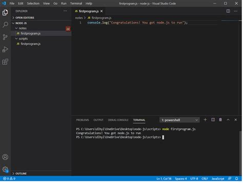 how to run javascript in visual studio code with node