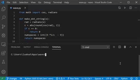 how to run python program in visual studio code terminal command