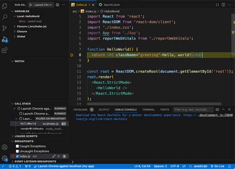 how to run react project in visual studio code