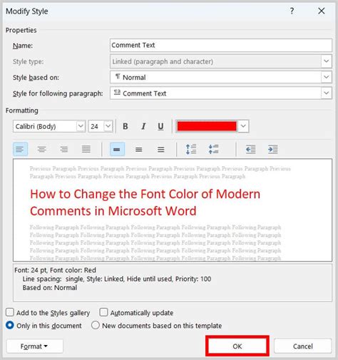 how to save a custom font color in word