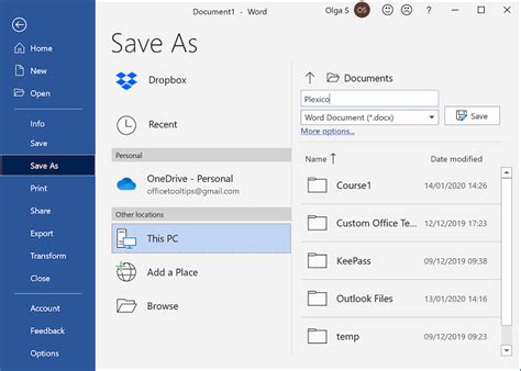 how to save a document in microsoft word 365