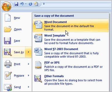 how to save a document in ms word 2007