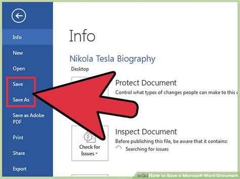 how to save a document on ms word