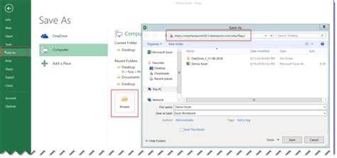 how to save an excel file to a sharepoint site