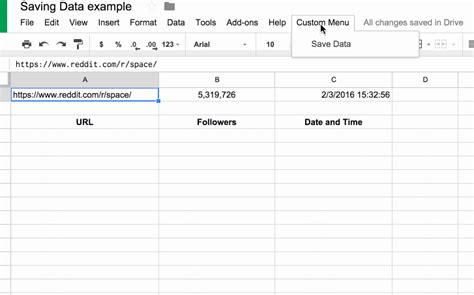 how to save data in spreadsheet