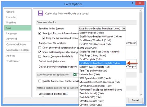 how to save excel macro enabled template