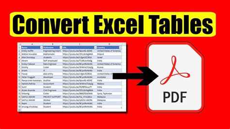 how to save excel table in pdf