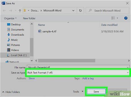how to save file as rich text format