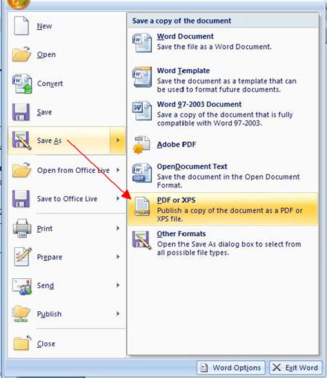 how to save ms word 2007 file in pdf format