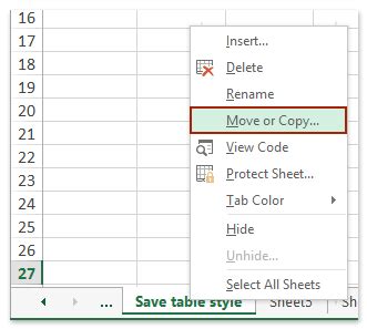 how to save table style in excel