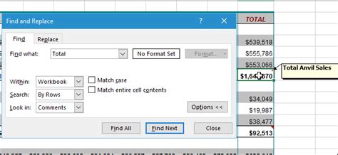 how to search comments on excel