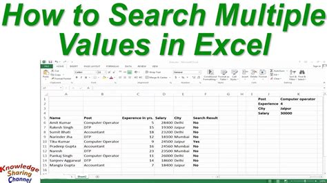 how to search multiple values in excel sheet