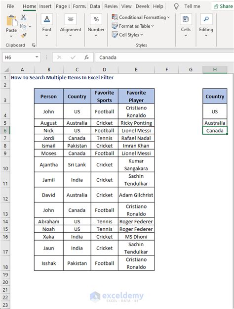 how to search multiple values in pivot table