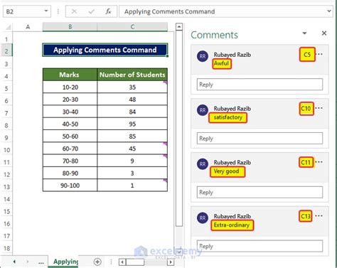 how to see number of comments in excel