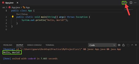 how to see output in visual studio code java