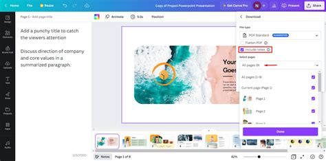 how to see presenter notes in canva