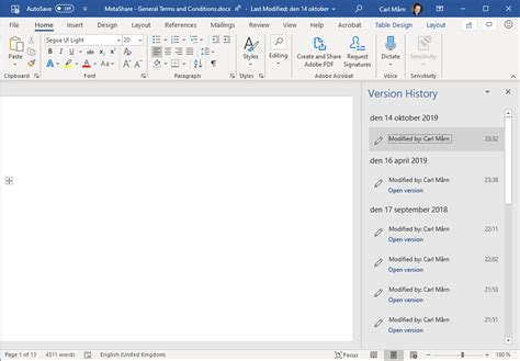 how to see revision history in word