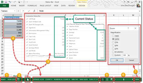 how to see status bar statistics in excel