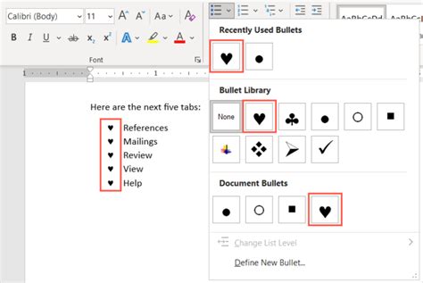 how to select all bullet points in word