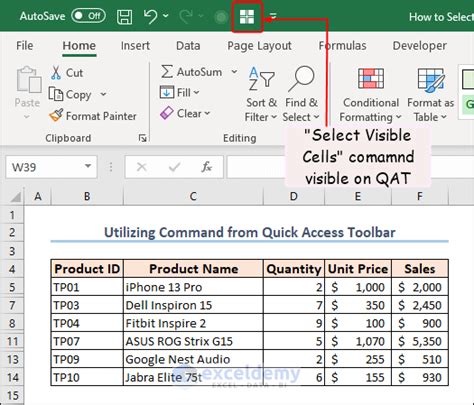 how to select all visible rows in excel