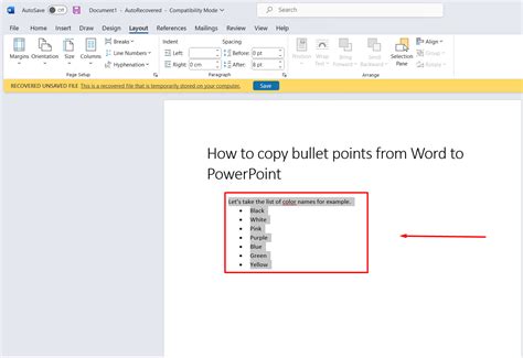 how to select bullet points in word