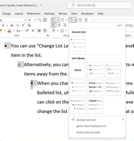 how to select bulleted list in word