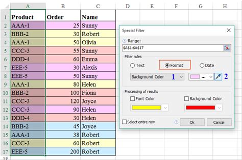 how to select by color in excel