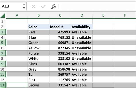 how to select color rows in excel