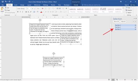 how to select multiple text boxes in word mac