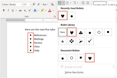 how to select only one bullet point in word