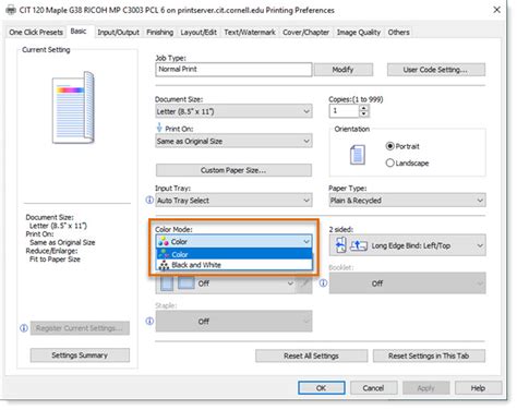 how to select to print in color