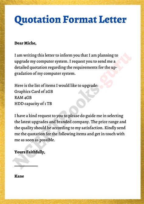 how to send mail for quotation sample