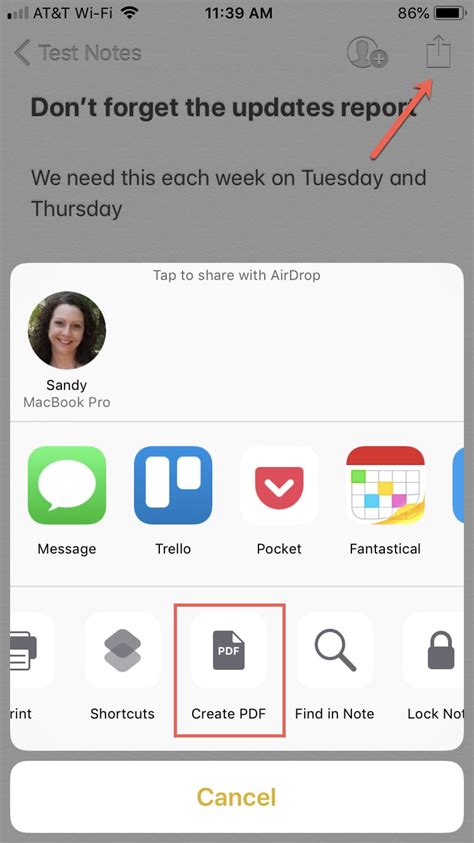 how to send notes on iphone as pdf
