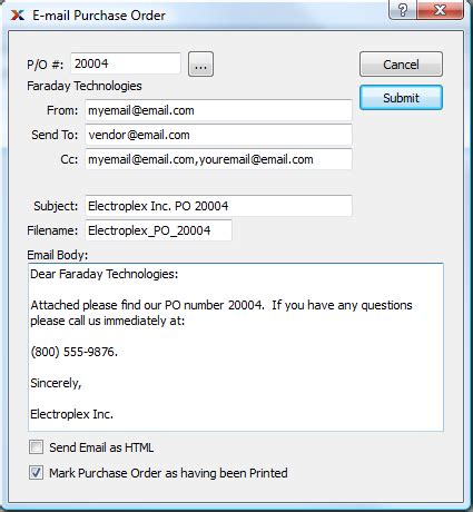 how to send purchase order email