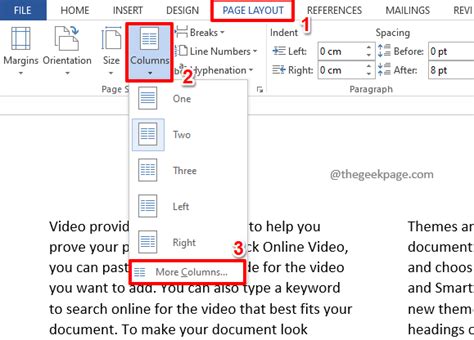 how to separate word page into 2 columns