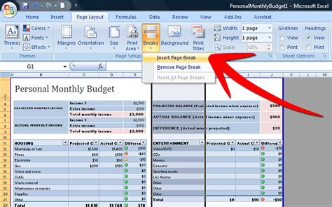 how to set a page break in excel